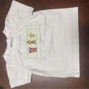 White Short Sleeve Kids Tee with Colorful Smocked Panel